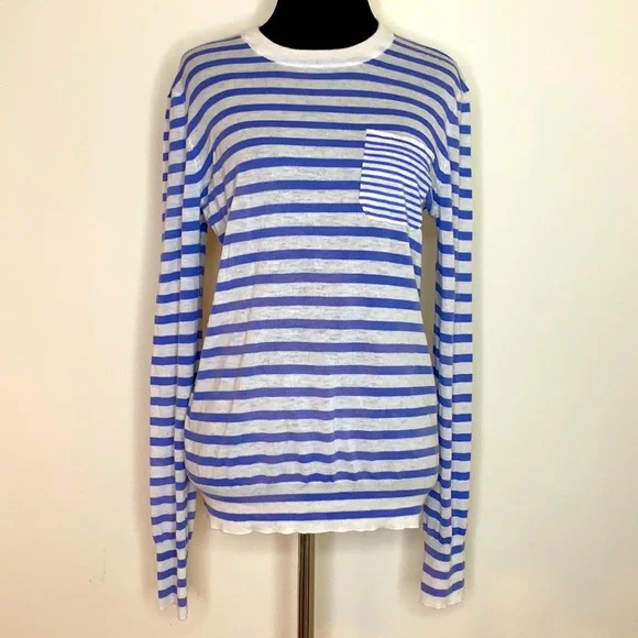 EQUIPMENT FEMME Wool Cashmere Blend Blue Striped Thin Sweater M - Picture 1 of 8
